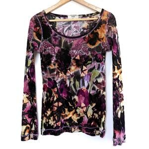 FUZZI Jean Paul Gaultier black purple abstract mesh sequin long sleeve top